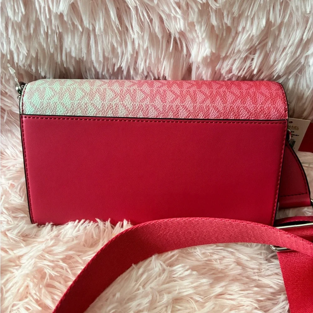 Michael Kors pink  jet set Crossbody large wallet, bag zip around hibiscus ombre - Picture 6 of 9